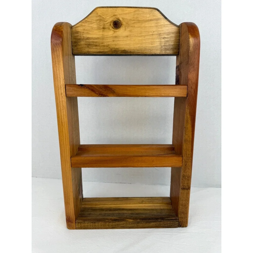 Handmade Rustic Wood Spice Rack Wall Mounted 3 Tier Display Shelf Farmhouse